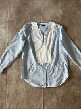 Theory 100% Cotton Light Blue Shirt with White Placket Bib Classic Small